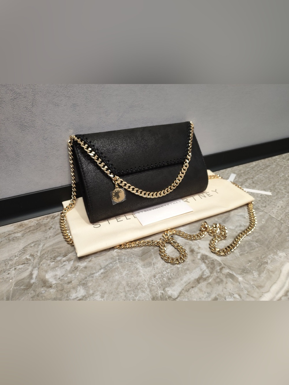 Stella McCartney Black Crossbody Bag with Gold Chain